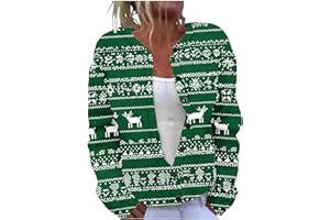 GENERIC Christmas Cardigans for Women UK Elegant Retro Printed Ribbed Knit Coat Ladies Novelty Xmas Colourful Print Cardigans Soft Knitted Jumper Sweater Womens Casual Long Sleeve Button Down Jackets
