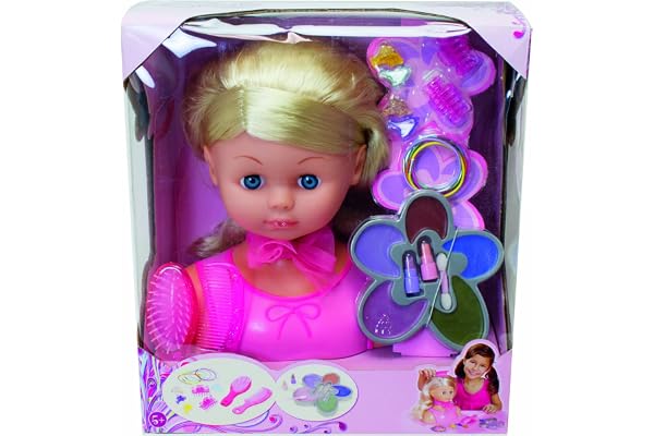 Simba 105564348 - My Girl Frisyr- och Sminkhuvud - Nylonhår, Borste, kam, Hårklämmor och Smink, 25 cm, Från 3 år