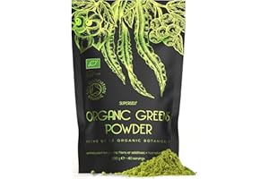 SuperSelf Organic Super Greens Powder - No Additives - 12 Supergreens - Daily Superfood Green Powder with Matcha, Spirulina, Wheatgrass, Chlorella, Acai - 40 Servings - High in Vitamins Protein Fibre