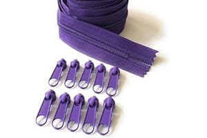 ADS Zipper Continuous Nylon No.5 Zip with Sliders #5 Chain Zipper on Roll with 10 Pullers (Purple - 170, 196.8" - 5 metre)