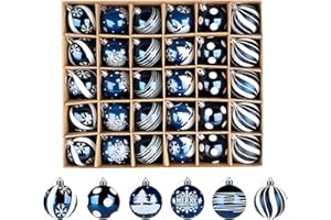 ‎HOMEWIT Weihnachtskugeln, 30 Stücke 6CM Kunststoff Christbaumkugeln Weihnachtsdeko mit Weihnachtsbaumschmuck Traditionelles Thema Dunkelblau Weiß, Weihnachtsbaum Bälle Dekorationen für Weihnachten