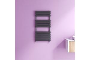 BIUBIUBATH Anthracite Radiators Flat Panel Heated Towel Bathroom Radiators Central Heating Rail Radiator Warmer Wall Mounted Ladder Rad 1200x600mm