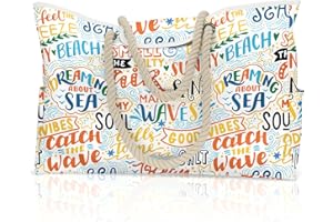 CORIOS Bolso de Playa Mujer Bolsa Playa Grande XXL Familiar Bolsa Piscina Bolso Shopper Impermeable Bolsos de Hombro Bolso Tote para Viajes Gimnasio Natación Vacaciones Playa Letras de Colores