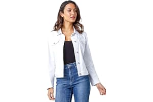Roman Originals Stretch Jacket for Women UK - Ladies Denim Jean Summer Coat Bengaline Casual Smart Utility Trucker Biker Fitted Classic Work Spring Soft Vintage