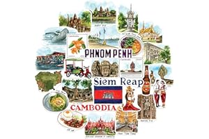 Navy Peony Autocollants de Voyage Captivants du Cambodge (28 pcs) – Découpés, Angkor Wat, Décalcomanies de Vacances Thème Khmer pour Journaux, Albums, Bagages, Bouteilles