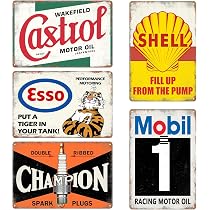 Lot De 5 Plaques En Tôle Rétro Voiture - 20x30 Cm - Motifs Huile, Essence, Vintage - Décoration Garage, Atelier, Bar