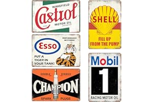 LONMO ART Juego de 5 placas de metal para garaje, diseño retro de moto, gasolina, aceite de motor, metal, estilo vintage, para taller, decoración de metal