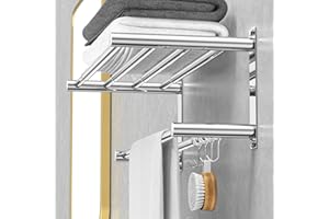 CAXIMSY Dehnbare 17-30 Zoll Handtuchstange für Badezimmer Küche Handtuchhalter Geschirrtücher Aufhänger SUS304 Edelstahl Wandhalterung Kein Bohrer Sjustable (Handtuchhalter mit beweglichem Haken)