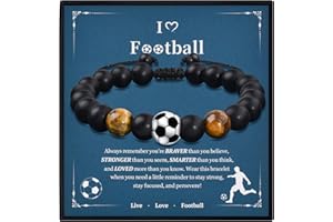 VGWON Football Bracelet Gifts for Boys, Birthday and Christmas Gifts for Boys, Gifts for Son Grandson Nephew and Brother, Natural Stone 3D Football Bracelet