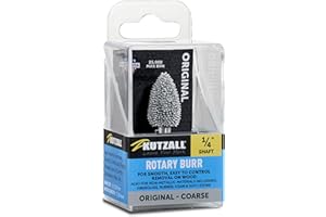 Kutzall Original Flame Rotary Burr, 1⁄4" Shaft, Coarse - Woodworking Attachment for Bosch, DeWalt, Milwaukee, Makita. Abrasive Tungsten Carbide, 1⁄2" (12.7mm) Dia. x 1" (25.4mm) Length, FL-12