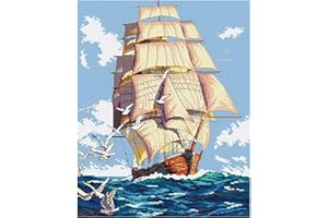 CUKOL CUKOL Cukol Kit Punto Croce Mare, Punto Croce Kit da Ricamare, Disegni Kit Quadro Quadri Punto Croce Prestampato Completo Stampati Prestampati Schemi per Principianti Bambini Set Kit Ricamo Ricami