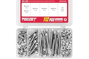 YEEZET Kit de Pernos y Tuercas con Cabeza Hexagonal y Brida de 112 Piezas M6 de Acero Inoxidable 304. Incluye Longitudes de 10mm, 20mm, 30mm, 40mm, 50mm.