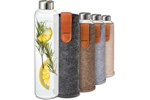 Cosumy Gourde verre avec Housse en Feutre 750ml - Compatible Lave-vaisselle - Étanche - Sans BPA - Convient pour Boissons Gazeuses - (Anthracite)