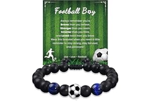 YELUWA Football Gifts for Boys, Football Bracelets for Boy, 18th Birthday Gifts for Boys 8 9 10 11 12 13 14 15 16 Years Old Son Grandson Nephew Brother Natural Stone Bracelets