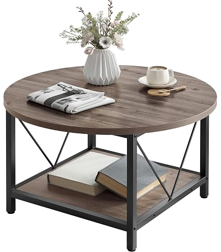 Mesa Baja Redonda Alix 70 Cm - Madera Y Blanco, Estilo Industrial, Pie De Araña, Para Salón Y Oficina