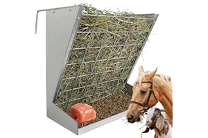 JonesHouseDeco Galvanized Steel Livestock Hanging 2 in 1 Hay & Grain Feeder, Heavy-Duty Large Capacity Feeder W/Adjustable Hooks for Different Stall, Corral, Hay Feeder for Goats, Sheep, Horse B806B02