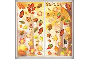KIKISML Autumn Fall Window Clings Stickers, Maple Leaves Window Stickers Decor, 9 Sheets Autumn Thanksgiving Static Sticker for School Home Office Party Accessory Home Party Holiday Supplies
