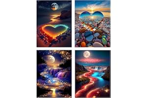 FLAJZ Diamond Painting, 4 Stück Diamond Painting Erwachsene, Diamond Painting Set für Erwachsene und Kinder, Mosaikherstellung Für Wohnzimmer, Schlafzimmer, Büro, Wand, Heimdekoration