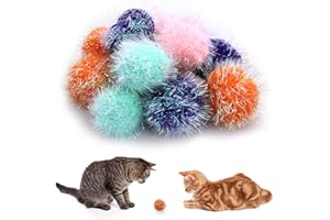 Cobee Large Sparkle Ball Toys, 12pc 2in Cat Pom Pom Balls - Interactive Indoor Kitten Play Toy