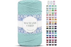 Uiopa Cuerda Macrame 4mm x 200m Hilo Macrame Grueso Cuerda de Algodon Natural Suave de 4 Hilos, Cordel Algodón para DIY Manualidades Tapices de Pared Cortina Colgador de Plantas (Azul Claro)