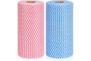 Jebblas J Cloths On a Roll Reusable Cleaning Cloth Dish Cloth Dish Towels All Purpose Cloths for Kitchen, Pack Of 2 Roll, 200 Pcs Per Roll, Blue And Red