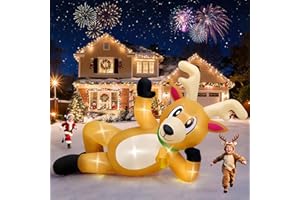 Kalolary 10FT Dmuchane Ozdoby Świąteczne na Zewnątrz, Leżący Renifer Dmuchana Dekoracja Świąteczna Na Zewnątrz, Do Wnętrz, Ogrodu, na Boże Narodzenie