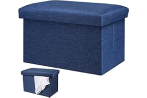 MUXItrabe Cassapanca Pieghevole 40x25x25CM Pouf Poggiapiedi con Contenitore Portaoggetti Multifunzione panca in tessuto per Sala per Camera da Letto Corridoio(Blu Navy)