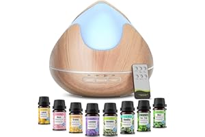 JRXH Aroma Diffuser, Duftöl Diffuser mit 8 X10ml Ätherische Öle Set, 14 Farben LED Diffuser für Duftöle Luftbefeuchter Diffuser mit Fernbedienung, BPA-freier, 4 Timern, Auto-Off