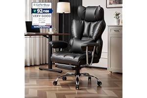 Efomao krzesło biurowe ergonomiczne z ekoskóry, duże i wysokie, udźwig 200 kg, regulowane oparcie, fotel komputerowy obrotowy z podnóżkiem i podparciem lędźwiowym