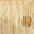MARKQ Gold Foil Fringe Curtain | 1 x 2-meter Metallic Tinsel Streamers Party Backdrop for Halloween, Baby Shower, Wedding, Eid, Graduation, Birthday Party Decorations [Pack of 1]
