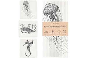 ‎LIGARTI Ligarti Schwammtücher aus Holz (100% öko & waschbar) 3er Set Spültücher nachhaltig kompostierbar I Allzwecktücher für den Haushalt Made in Germany I Spüllappen, Spülschwamm kompostierbar