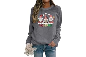 Dresswel Women Merry Christmas Jumpers Hohoho Funny Gnome Graphic Print Sweatshirt Crew Neck Long Sleeve Dwarfs Xmas Pullover Tops Blouse