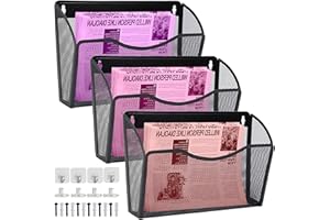 ideallife Aktenordner Wandmontage A4, Einzelfach Wandmontierter Metallgitter Organizer Wand Magazinhalter Prospekthalter Zeitschriften Wandhalter Aktenablage, für Büro, Schule und Zuhause, 3 Taschen