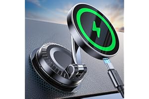 COOLPOW Caricatore Wireless Auto per MagSafe【Base Girevole a 360°】Supporto Magnetico Cellulare Auto Caricatore Wireless,Porta Telefono Auto con Varilla Metálica,Portatelefono da Automobile per iPhone 16 15 14