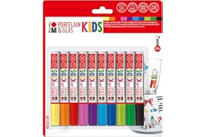 Marabu 0125000000084 - Porcelain and Glass Painter Kids Set Mega Fun, porcelain crayons for children Set of 10, dishwasher safe after firing, universal tip 1 - 3 mm
