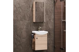 Planetmöbel Set di mobili da bagno lavabo con mobiletto 45 x 60 x 33 cm con armadio a specchio 40 cm per WC ospiti, rovere Sonoma