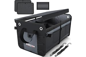 FORTEM Car Boot Organiser, Car Boot Tidy, Car Boot Storage, Collapsible Multi Compartment Car Organiser, Non Slip Bottom, Adjustable Securing Straps, Soft Cover (2 Compartments, Grey)