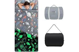 DECALSWEET Kids Sleeping Bag with Pillow,Glow in The Dark Nap Mat for Toddlers Boys Girls,Large & Comfy Plush Slumber Bag for Sleepovers Camping Travel