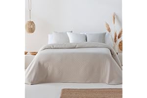 GAMUSI Colcha Cama 105 cm Ligera Entretiempo Primavera Verano Lisa Jacquard algodón Transpirable, 200x270 cm, Color Beige