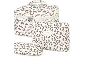 YMIFEEY 3 Stück Kosmetiktasche Kulturtasche Damen Kulturbeutel Make Up Tasche Groß Klein Set, Schminktasche Makeup Bag Waschtasche Reise Cosmetic Bag Beauty Case Organizer für Frauen (Leopard)