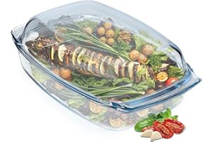 KADAX Cacerola de cristal resistente al calor, recipiente ignífugo, olla de cristal con tapa y asas, vajilla para asar, horno, horno eléctrico, para lasaña, carne, transparente (rectangular derecha, 5
