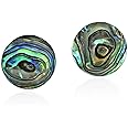 Green Abalone Shell Mystical Round .925 Sterling Silver Post Earrings