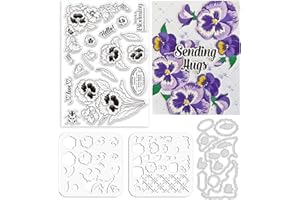 ORIGACH Realistic Pansy Stamps and Die and Layering Coloring Stencil Bundle for Card Making Album Arts Crafts Supplies