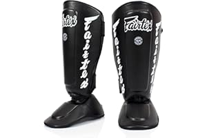Espinilleras Fairtex SP7 Muay Thai para Hombres, Mujeres, Niños | Espinilleras de Cuero Syntek Premium, livianas y duraderas | Protector Desmontable para espinilla y pie