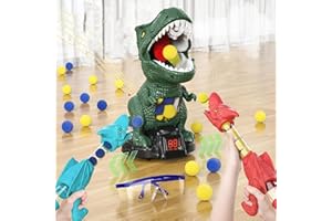 BOSTEU Dinosaur Toys Shooting Games, Movable Shooting Target Toy with Pump Guns & Foam Balls, Outdoor Indoor Game Toy for Kids Toddlers Party (2 Air Pump Guns, 24 Foam Balls)