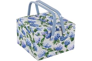 Hobby Gift Exclusivo costurero grande con dos tapas, caja de almacenamiento para manualidades, bandeja para accesorios, alfiletero, asas de PVC, 25 x 25 x 17 cm, Hydrangea