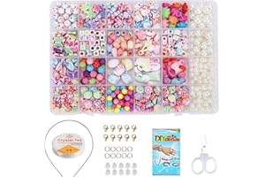 TOPWAYS® DIY Bead Set Bambini Perline Fai-da-Te Perline e creazione di Gioielli, Perline Colorate dei Bambini Fare Gioielli Braccialetti Necklace Kit Perline per Ragazze 24 Tipi (Pop Mescolare)
