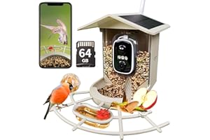 Origem Comedero Pajaros Exterior Paja de Trigo,1,7 L Solar Comedero Pajaros Camara,Prima SD de 64 GB,Impermeable IP65, Visión Nocturna 2K HD, AI Identifica 10000+ Pájaros, Notificación Instantánea