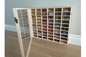 MiniOwls Cedar Wood Display WITH DOORS - 60 compartments for Miniature Collectibles - Hanging Storage Box, Wall Organizer for Cars, Toy Figurines, Children Tiny Dolls, Crystals, Essential Oils