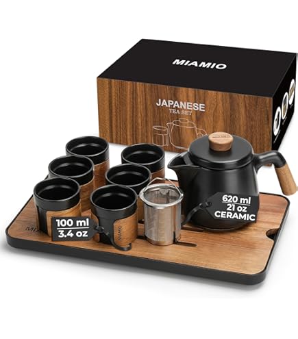 DUJUST Japanese Tea Set for 6 People, Oven Changed Glaze Porcelain Tea Set with 1 Teapot, 6 Tea Cups and 1 Tea Leaf, Unique Chinese Tea Sets for Adults/Tea Lovers/Women